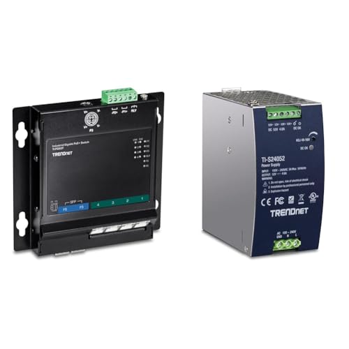 Image of Bundle: TRENDnet 6-Port Industrial Gigabit PoE+ Wall-Mounted Front Access Switch, TI-PG62F + TRENDnet 240W, 52V DC, 4.61A AC to DC DIN-Rail Power Supply, TI-S24052