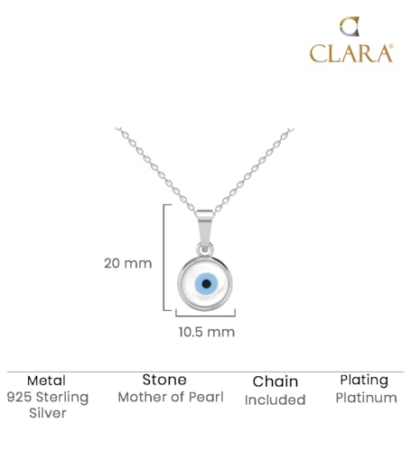 Image of Clara 925 Sterling Silver Evil Eye Pendant Necklace for Men & Women | With or Without Chain | Platinum Plated