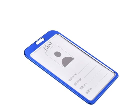Image of Vertical i- Cards| Hard Metal ID Card Holder /Badge for Office| Compatible with Various Badge Holders, Clips, Lanyards, and Retractable Badge Reels (Pack of 5, Blue)
