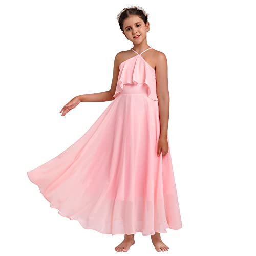 Chiffon Prom Formal Party Princess Bridesmaid Flower Girl's Dress for Kids Halter Backless Holiday Evening Gown4