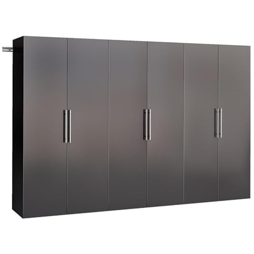 Prepac HangUps 108” Wide Garage Storage Cabinet, Set Consists of 3 Wall Mounted Cabinets Ideal for Garage, Kitchen, Laundry and Office Organization, Set E, 3-Piece, 108”W total & 72”H x 20”D, Black