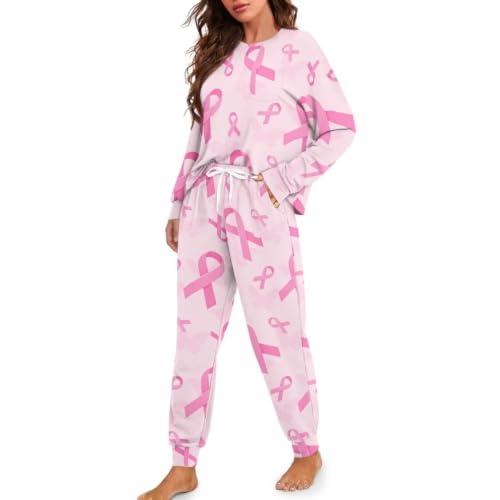 Image of Womens Lounge Set Long Sleeve Soft Pajama Sets | Casual 2 Piece Pj Outfit, Crewneck Sleepwear with Pockets, Adjustable Drawstring, Soft Comfy Fall Pajamas, Plus Size