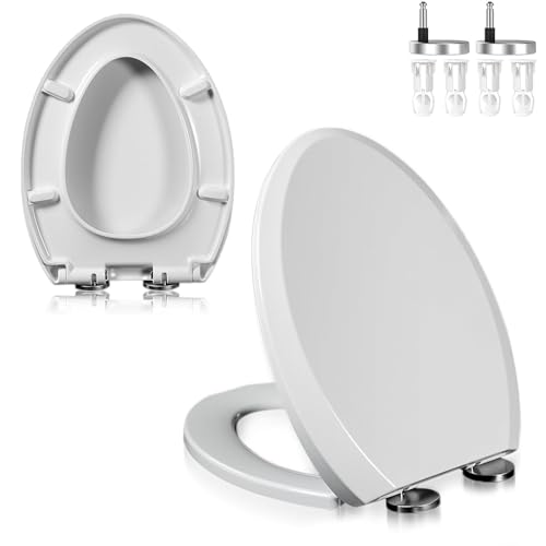 Toilet Seat O Shape Soft Close Toilet Seat with Adjustable Hinges One-Click to Quick Release Sturdy and antimicrobial Simple Top Fixing with Metal Screw Bolts Easy to Install & Clean