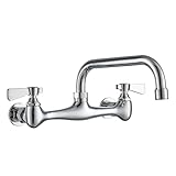 CENOSA Wall Mount Commercial Sink Faucet 8 inch Center Commercial Faucet 8Inches Swivel Spout Wall-Mount Utility Sink Faucets, 2 Handle Wall Mounted Faucets for Kitchen Laundry Room Restaurant
