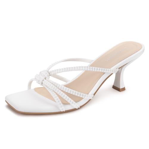 Image of Women's Strappy Kitten Heel Knotted Square Open Toe Mule Sandals | Slip-On 2.75 Inch Dress Shoes for Wedding, Party, Vacation, Summer and Casual Wear