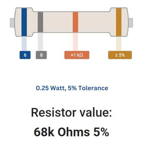 Image of 68k Ohm Resistor 1 /4W 5% Tolerance, Pack of 100 (68k Ohm)