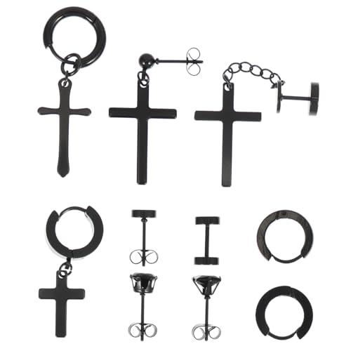 Veemoon 10Pares Pendientes De Inoxidable Para Hombres Pendientes Cruzados y Tachuelas Aretes