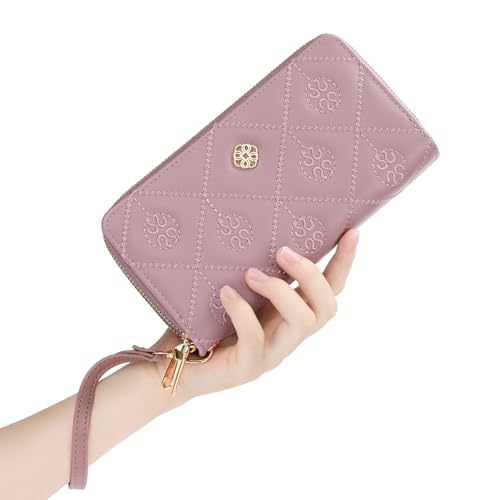 Women's Wallet Large Capacity Double Zip Ladies Card Phone Holder Quilted Wristlet4