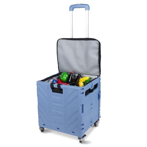 Cooler Bag Wheeled，Large Insulated Rolling Cooler Collapsible Leakproof Portable Hard Framed Ice Packs for Camping Picnic Beach Travel (Blue, 1.4 inch Wheels)
