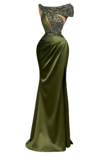 Keting Green Sequined Satin Mermaid Prom Shower Party Dress Evening Celebrity Gala Pageant Gown for Wedding