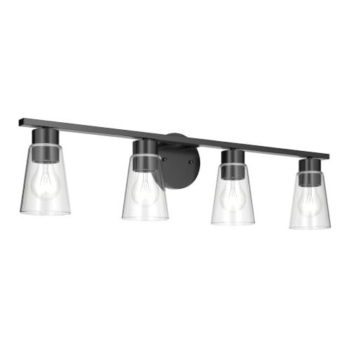 Image of Kichler Stamos 31.25 inch 4-Light Soft Modern Vanity Light with Clear Glass in Black, (8.25 inch H x 31.2 5 inch W), 55122BKCLR