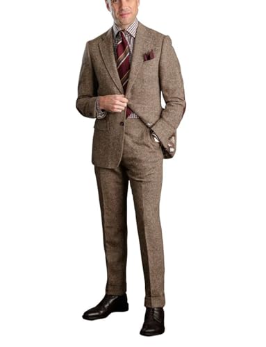 Costume tweed homme veste revers cranté deux pièces smoking business mariage