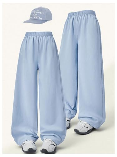 Verdusa Girl's Linen Pants Baggy Athletic Wide Leg Track Pants Workout Loose Long Trousers4