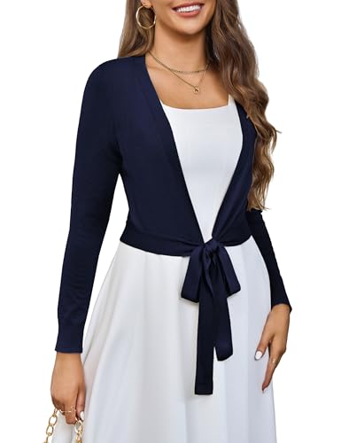 Image of VOIANLIMO Women's Cardigan Knit Sweaters Long Sleeve Cropped Tie Front Bolero Shrug for Dresses S-XL