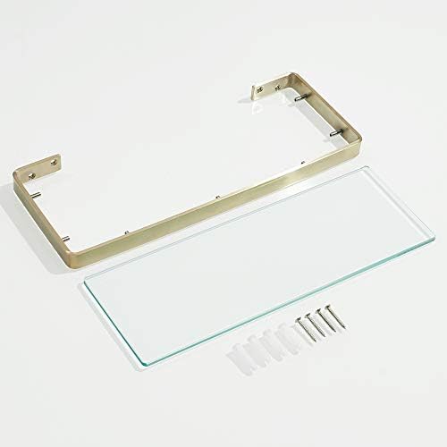 WOMAO Rectangular Bath Glass Shelf, Bathroom Organiser of Stainless Steel Construction and Glass, Rustproof Novel Brushed Gold finished Surface for House Organising