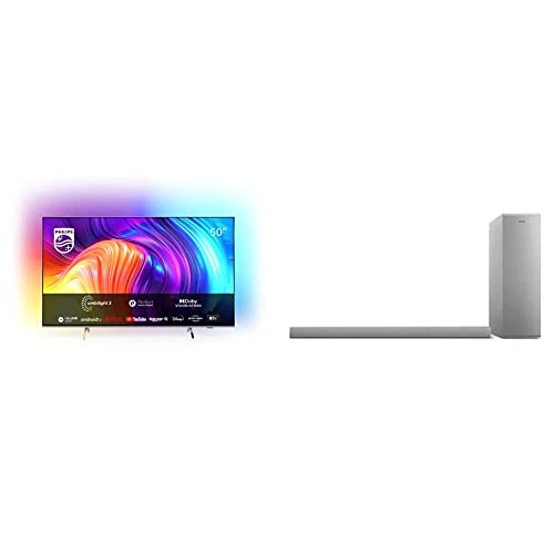 Philips 50PUS8507/12 50 Zoll 4K Smart TV UHD LED Android TV mit Ambilight + Kabellos Soundbar mit Subwoofer/Bluetooth - Bluetooth Lautsprecher Philips TAB6405/10, Silber