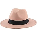 Lanzom Women Wide Brim Warm Wool Fedora Hat Retro Style Belt Panama Hat (Camel, One Size)