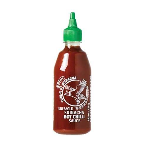 UNI-EAGLE Sriracha Chili Sauce I Scharfe Chili-Sauce mit Knoblauch & Chilischoten I Würzige Thai-Sriracha Sauce I Ideal als Dip & Würze I 1 x 430 ml