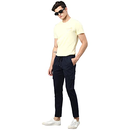 Image of Hubberholme Men's Regular Fit Cotton Trousers, Ankle Length Elastic & Drawstring Waist Cargo Chinos