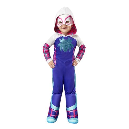 Rubies Disfraz Ghost Spider para niños y niñas, Jumpsuit con capucha adjunta, cubrebotas y máscara, Oficial Marvel, Spidey & Friends para Halloween, Carnaval, cumpleaños y Navidad