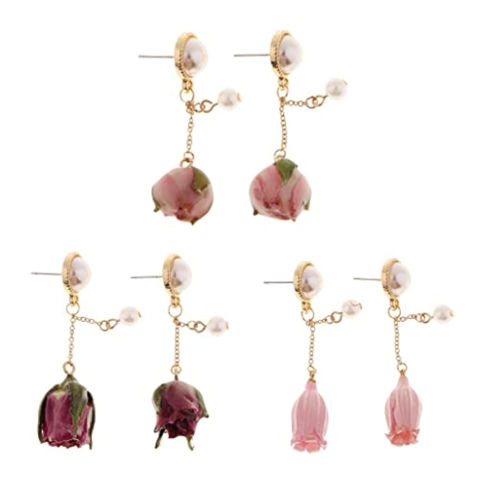 3x1 Pair Natural Real Dried Flower 3D Resin Epoxy Covered Earrings
