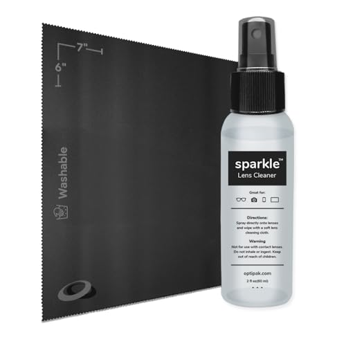 OPTIPAK Sparkle Anti-Reflective Lens Cleaner Spray kit | (1) 2oz Glasses Cleaner Spray + (1) Microfiber Cloth for Eyeglasses, Sunglasses, Lenses, Screens and Camera Cleaning Kit (2 Piece Set)