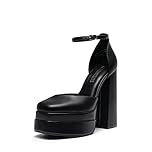 DREAM PAIRS Women’s High Chunky Platform Closed Toe Block Heels Square Toe Ankle Strap Dress Wedding Party Pumps Shoes,Black Size 7/5 UK
