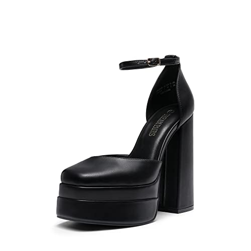 DREAM PAIRS Women’s High Chunky Platform Closed Toe Block Heels Square Toe Ankle Strap Dress Wedding Party Pumps Shoes Aurelia 5 Black