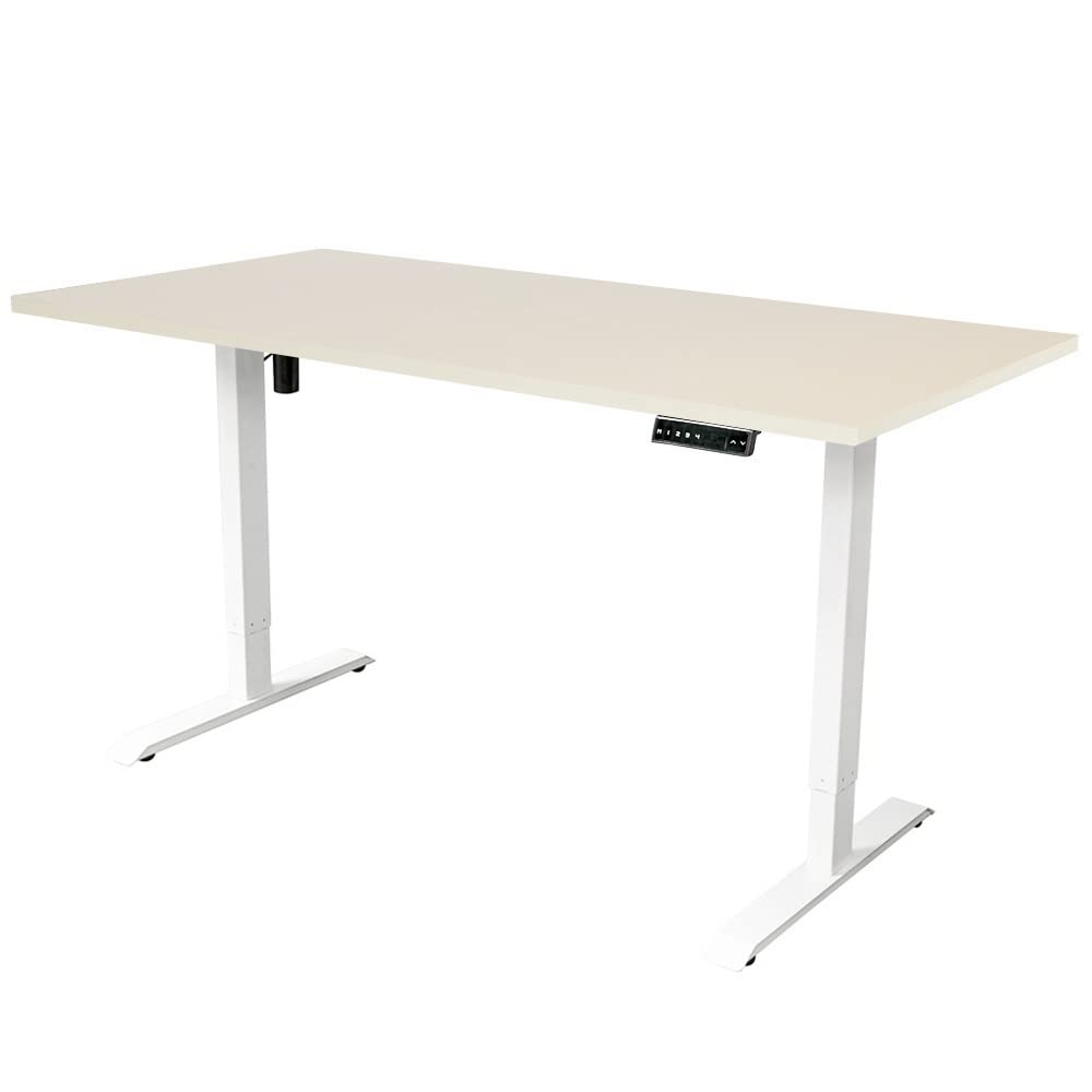 Biurko regulowane elektrycznie – 180 x 80 cm – pojedynczy silnik – białe z jasnym dębem
