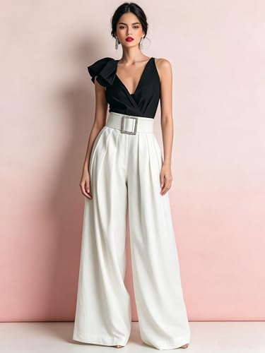 Pantalon chic de bureau et soirée taille haute fluide à plis - 5
