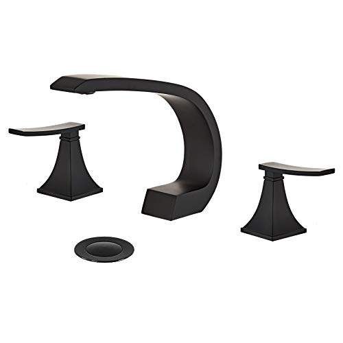 YANNLII Matte Black Widespread Waterfall Bathroom Sink Faucet,Two Handle Three Hole Lavatory Faucet,8-16 Inch Basin Mixer Tap With Pop Up Drain