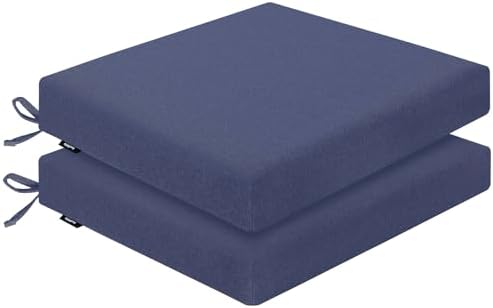 Favofamilie Outdoor Chair Cushions 19 x 19 x 2.5 Inch Set of 2, Water-Resistant & Fadeness Durable Patio Furniture Cushion for Garden Sofa Couch Chairs, Portable Comfort with Attach Ties, Blue