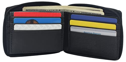 MARSHAL RFID Men's Leather Zipper wallet Zip Around Wallet Bifold Multi Card Holder Purse (Black)4