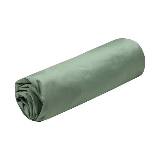 STOF – Sábana Bajera – Tamaño 160 x 200 cm – Gran Gorro de 30 cm – Calidad percal de algodón – 100% algodón con certificación Oeko-Tex – Color Verde – Modelo Elíseo – Ropa de Cama para casa – Suave y