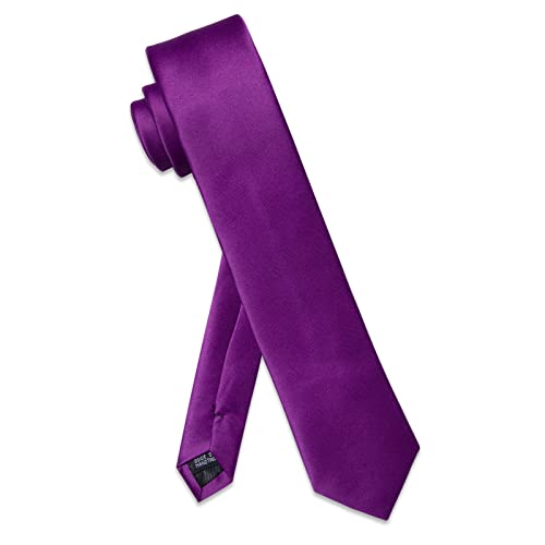 Image of YourTies Skinny Ties for Men Satin 2.4 inch Slim Necktie with Pocket Square Tie Clip Set Solid Color Wedding Party Business