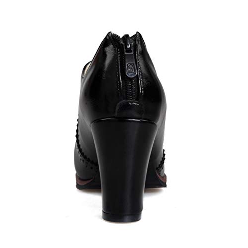 VOKLIN Women's Chunky Platform Oxford Pumps High Heel Round Toe Zipper Slip On Vintage Uniform Dress Shoes4