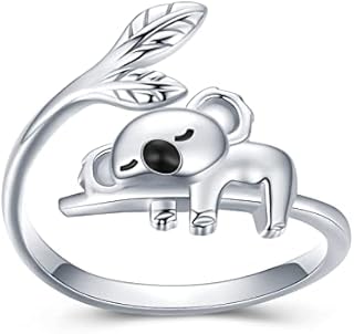 Koala Ring for Women 925 sterling Silver Koala Bear Adjustable Open Ring Cute Animal Jewellery Koala Gifts for Girls