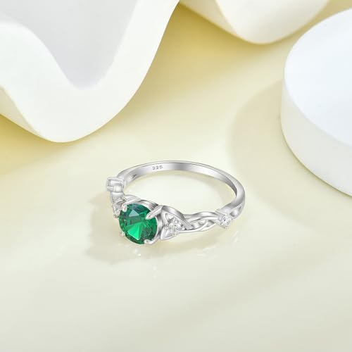 Celtic Knot Birthstone Rings for Women: 925 Sterling Silver Engagement Bands Gemstone (Choose Cubic Zirconia/Aquamarine/Emerald/Ruby/Sapphire, 6.5mm, Size 5-10)3