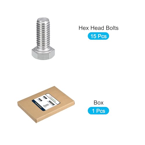 Image of METALLIXITY Hex Head Bolts (3 /8-16 x 7 /8 inch) 15Pcs, 304 Stainless Steel 18-8, Fully Threaded, External Hex Drive, Plain Finish, Hex Head Screw Bolt, Silver
