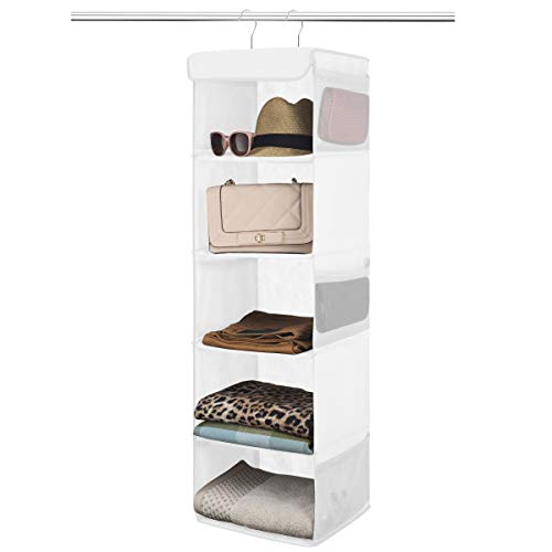 ZOBER 5-Shelf Hanging Closet Organizer - 6 Side Mesh Pockets Breathable Polypropylene Hanging
