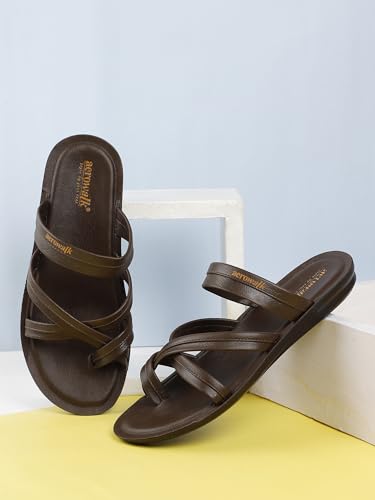 Image of AEROWALK Stylish T-Shape Fashion Slipper for Men | Comfortable | Lightweight | Anti Skid | Casual Office Footwear (4366 BLACK)