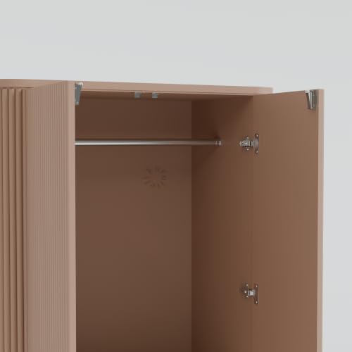 Image of 2 Door Wardrobe Almirah for Bedroom, 72 Inch | Premium HDHMR Wooden Cupboard with Hanging Rod & Storage Compartments | Fluted Push-to-Open Clothes Organizer Cabinet | Taupe Finish