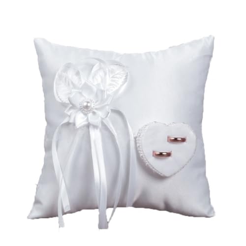 Wedding Ring Bearer Pillow, Ring Cushion White Lace Floral Bow an...