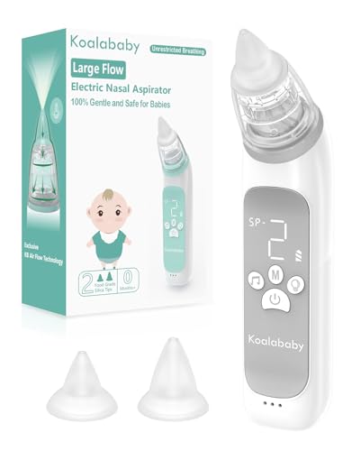 Koalababy Large Flow Electric Nasal Aspirator, Newest Baby Nose Sucker, Nose Cleaner for Toddlers with 3 Suction Levels, Soothing Music and Light, Space Gray