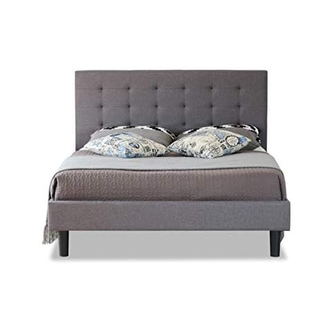 Modernique® Grey Fabric Bed with Hight Headboard, 3FT, 4FT, 4FT6, 5FT, Stitching Soft Linen Wooden Frame Bed in Single, Small Double, Double, & King Sized. (Double (4FT6)) Cover