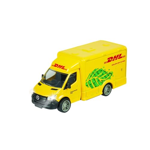 Majorette - Grand Series Furgoneta de Reparto Mercedes-Benz Sprinter DHL , 15cm, Escala 1:43 (15 cm), Fabricada en Metal y Plástico, Luz y Sonido (213742000)