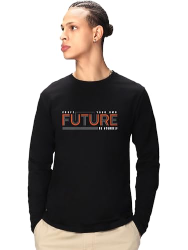 Image of Bewakoof Men's 100% Cotton Graphic Print Regular Fit Full Sleeve Round Neck T-Shirt | Tshirt for Men Cotton| Casual Wear | Street Wear