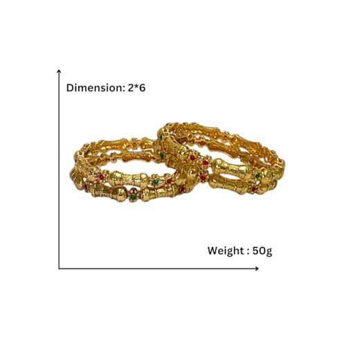 Image of ACCESSHER Gold-Plated Traditional Bangles Set with Red & Green Stone Floral Design - Stunning Indian Jewellery for Women and Girls - Accessory (Pack of 4)
