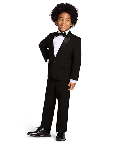 Image of Nautica Boys' 4-Piece Tuxedo Suit Set with Jacket, Pants, Dress Shirt & Bow Tie for Weddings & Special Occasions