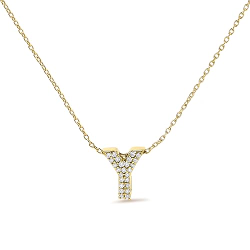 10K Yellow Gold Diamond Accent "Y" Initial Bubble Pendant Necklace